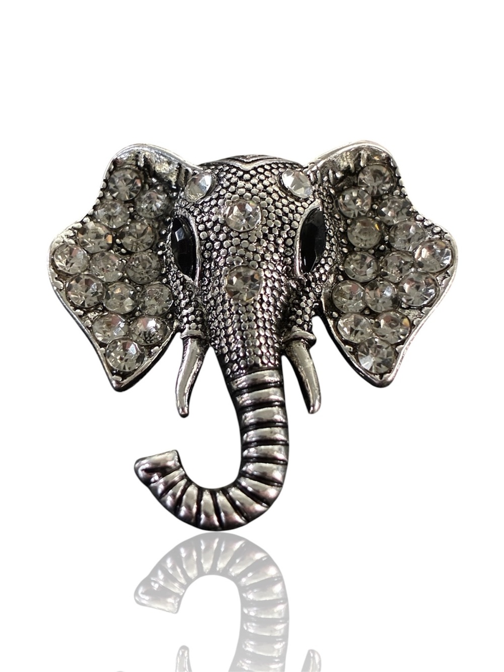 Silver Elephant Rhinestone Brooch Pin – Statement Animal Jewelry
